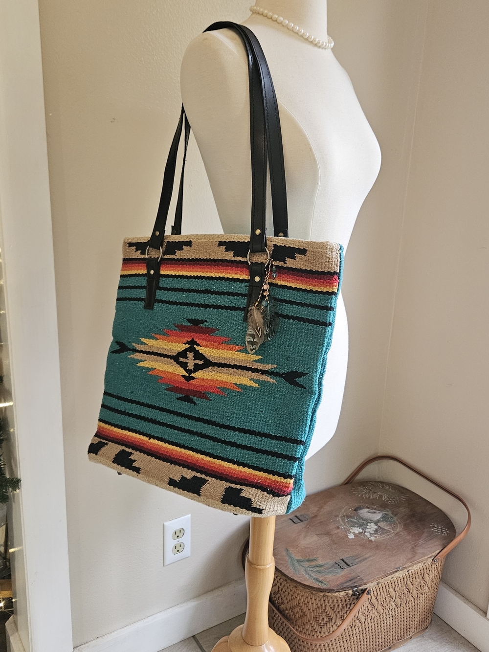 Turquoise Southwestern Pattern Tote Bag El Paso Saddleblanket Purse